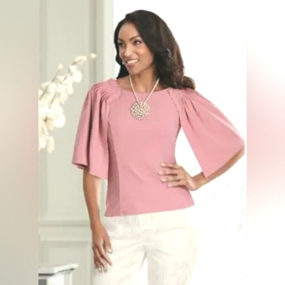 Midnight Velvet Pink Sleeveless Top with Cape Sleeves, Princess Seams, Size XL